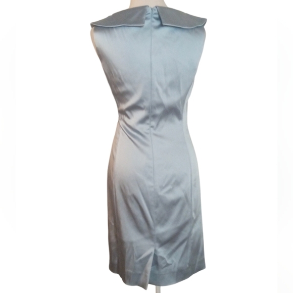 Tahari Powder Blue Collared Neckline Ruched Side Satin Cocktail Dress Size 2 - Picture 6 of 10